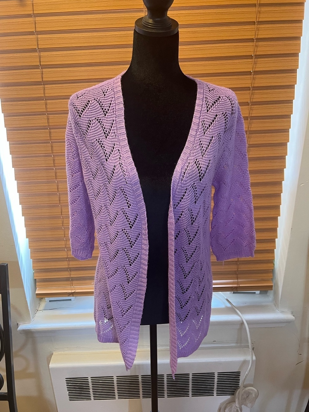 Lavender Open-Front Knit Cardigan Sweater